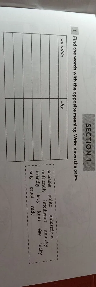 Find the words with the opposite meaning. Write down the pairs.
