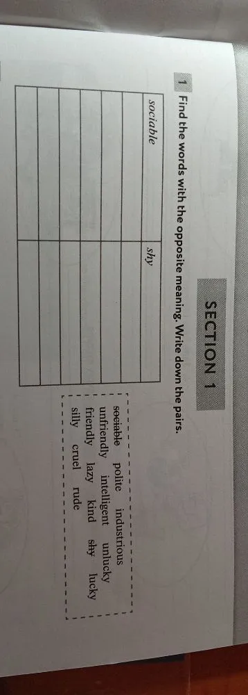 Find the words with the opposite meaning. Write down the pairs.