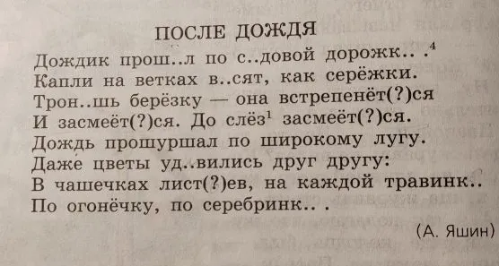 ПОСЛЕ ДОЖДЯ Дождик прош..л по с..до-_довой дорожк..^4