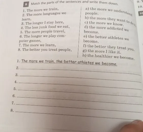 Match the parts of the sentences and write them down.