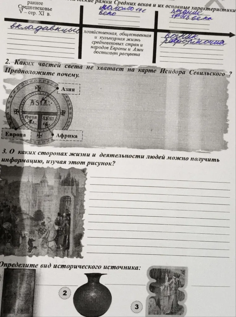 2. Каких частей света не хватает на карте Исидора Севильского ? Предположите почему.