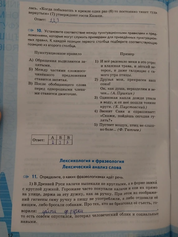 10. Установите соответствие между пунктуационными правилами и предложениями, которые могут служить примерами для приведённых пунктуационных правил.