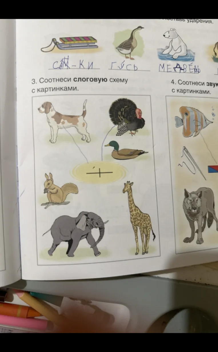 3. Соотнеси слоговую схему с картинками.