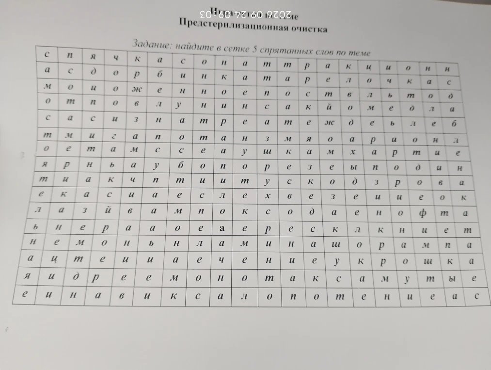 Задание: найдите в сетке 5 спрятанных слов по теме
