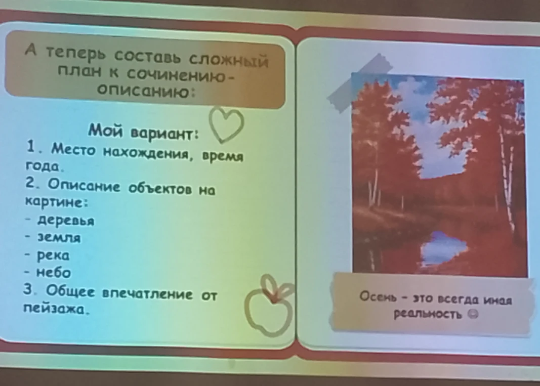 А теперь составь сложный план к сочинению-описанию: