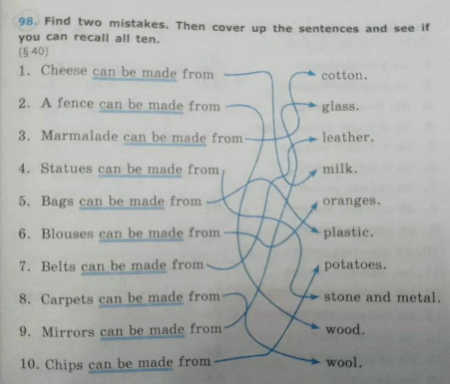 Find two mistakes. Then cover up the sentences and see if you can recall all ten.