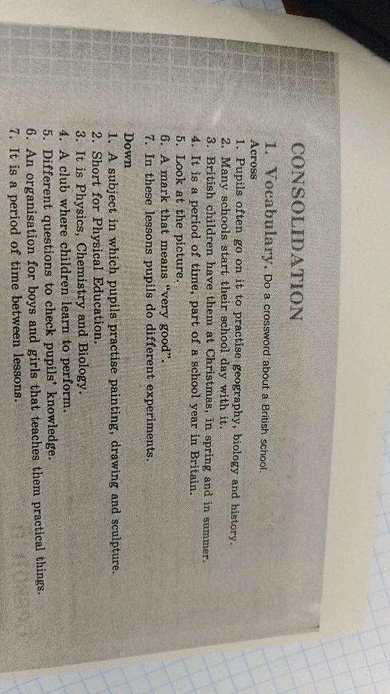 1. Vocabulary. Do a crossword about a British school.