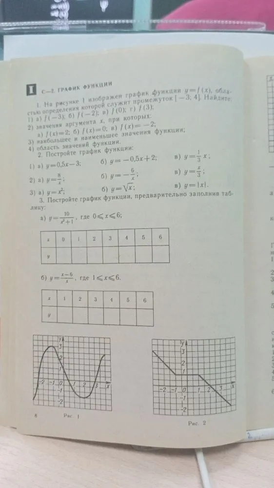 На рисунке 1 изображен график функции y = f(x), областью определения которой служит промежуток [-3; 4]. Найдите: 1) а) f(-3); б) f(-2); в) f(0); г) f(3);