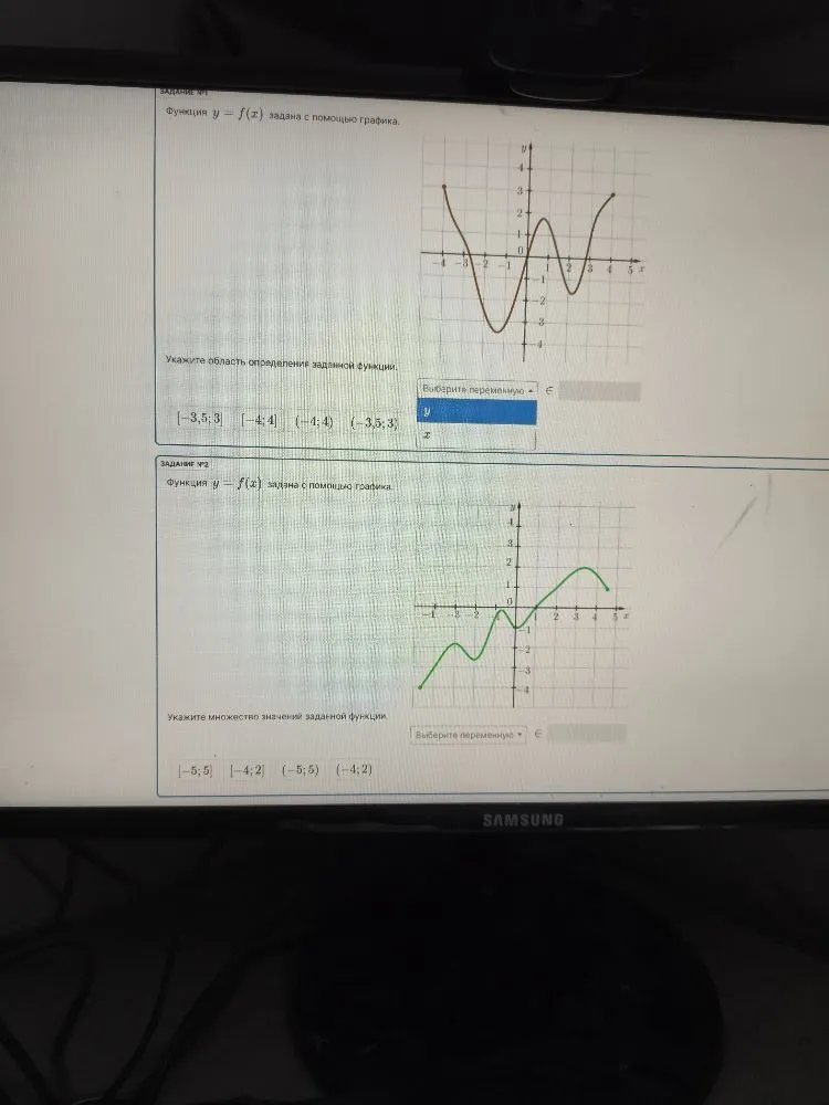 Функция y=f(x) задана с помощью графика. Укажите область определения заданной функции.