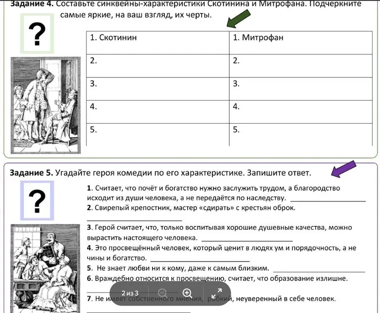 Задание 4. Составьте синквейны-характеристики Скотинина и Митрофана. Подчеркните самые яркие, на ваш взгляд, их черты.