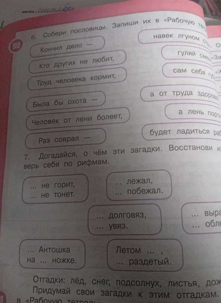 6. Собери пословицы. Запиши их в «Рабочую тетрадь».