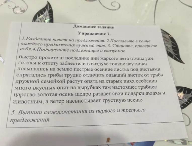 Разделите текст на предложения. Поставьте в конце каждого предложения нужный знак. Спишите, проверьте себя. Подчеркните подлежащее и сказуемое.