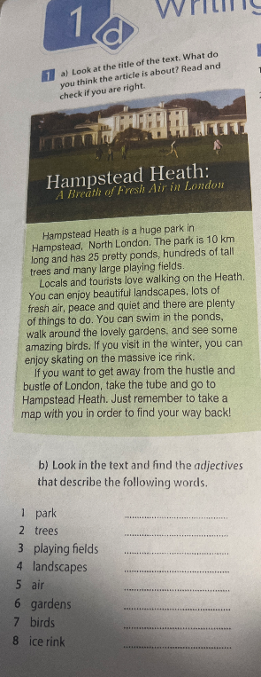 Look in the text and find the adjectives that describe the following words.