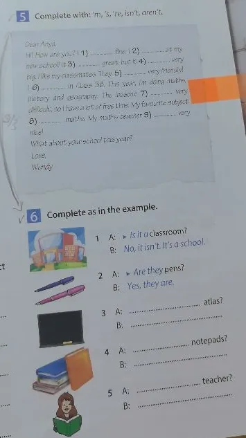 Complete with: 'm, 's, 're, isn't, aren't.