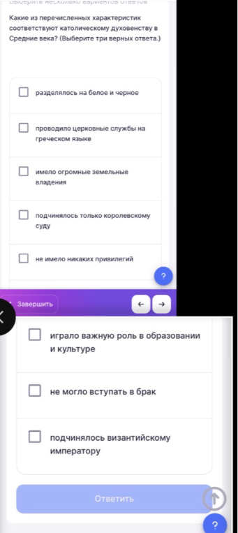 Какие из перечисленных характеристик соответствуют католическому духовенству в Средние века? (Выберите три верных ответа.)
