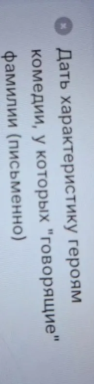 Дать характеристику героям комедии, у которых "говорящие" фамилии (письменно)