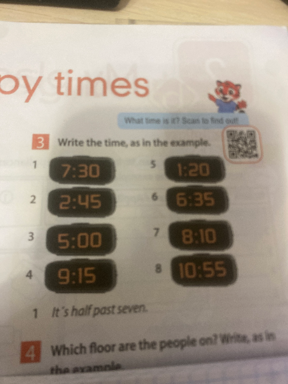 Write the time, as in the example.