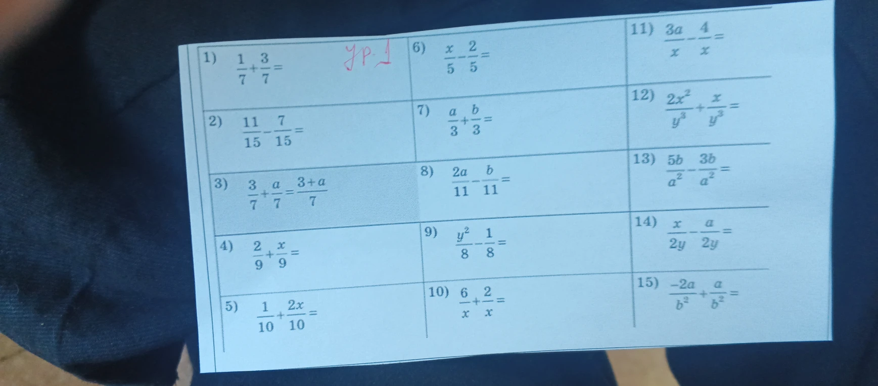 1) 1/7 + 3/7 = 