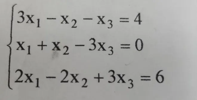 Решить по Крамеру систему уравнений: 3x1-x2-x3=4, x1+x2-3x3=0, 2x1-2x2+3x3=6.