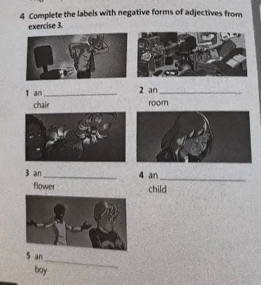 Complete the labels with negative forms of adjectives from exercise 3.