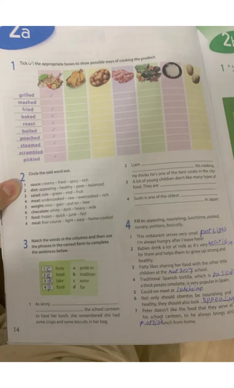 Tick (✔) the appropriate boxes to show possible ways of cooking the product.