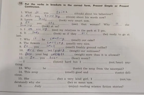 Put the verbs in brackets in the correct form, Present Simple or Present Continuous.