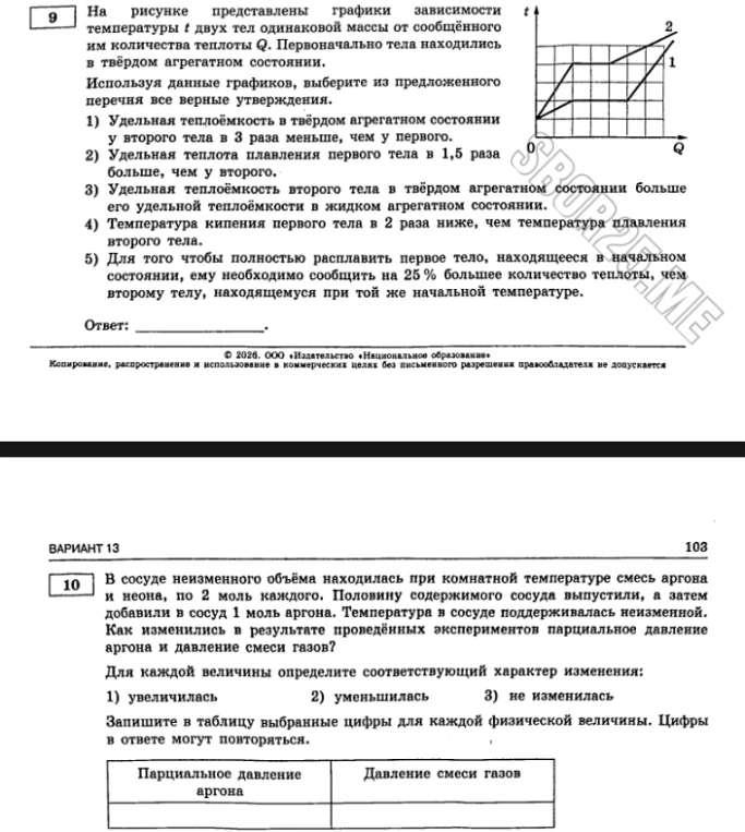 На рисунке представлены графики зависимости температуры t двух тел одинаковой массы от сообщённого им количества теплоты Q.