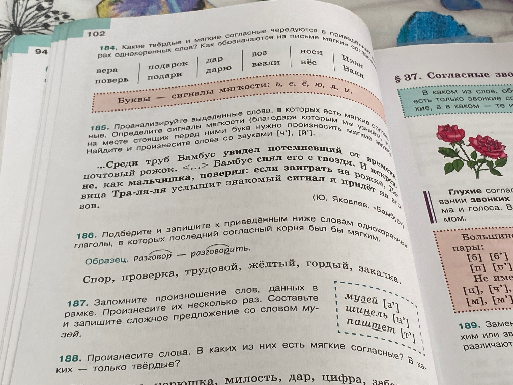 186. Подберите и запишите к приведённым ниже словам однокоренные глаголы, в которых последний согласный корня был бы мягким.