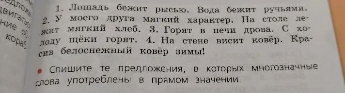Спишите те предложения, в которых многозначные слова употреблены в прямом значении.