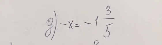 g) -x = -1 3/5