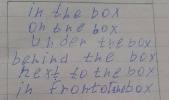 in the box, on the box, under the box, behind the box, next to the box, in front of the box