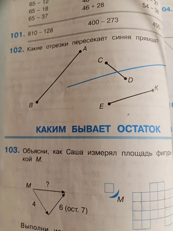 101. 810 - 128. 102. Какие отрезки пересекает синяя прямая?