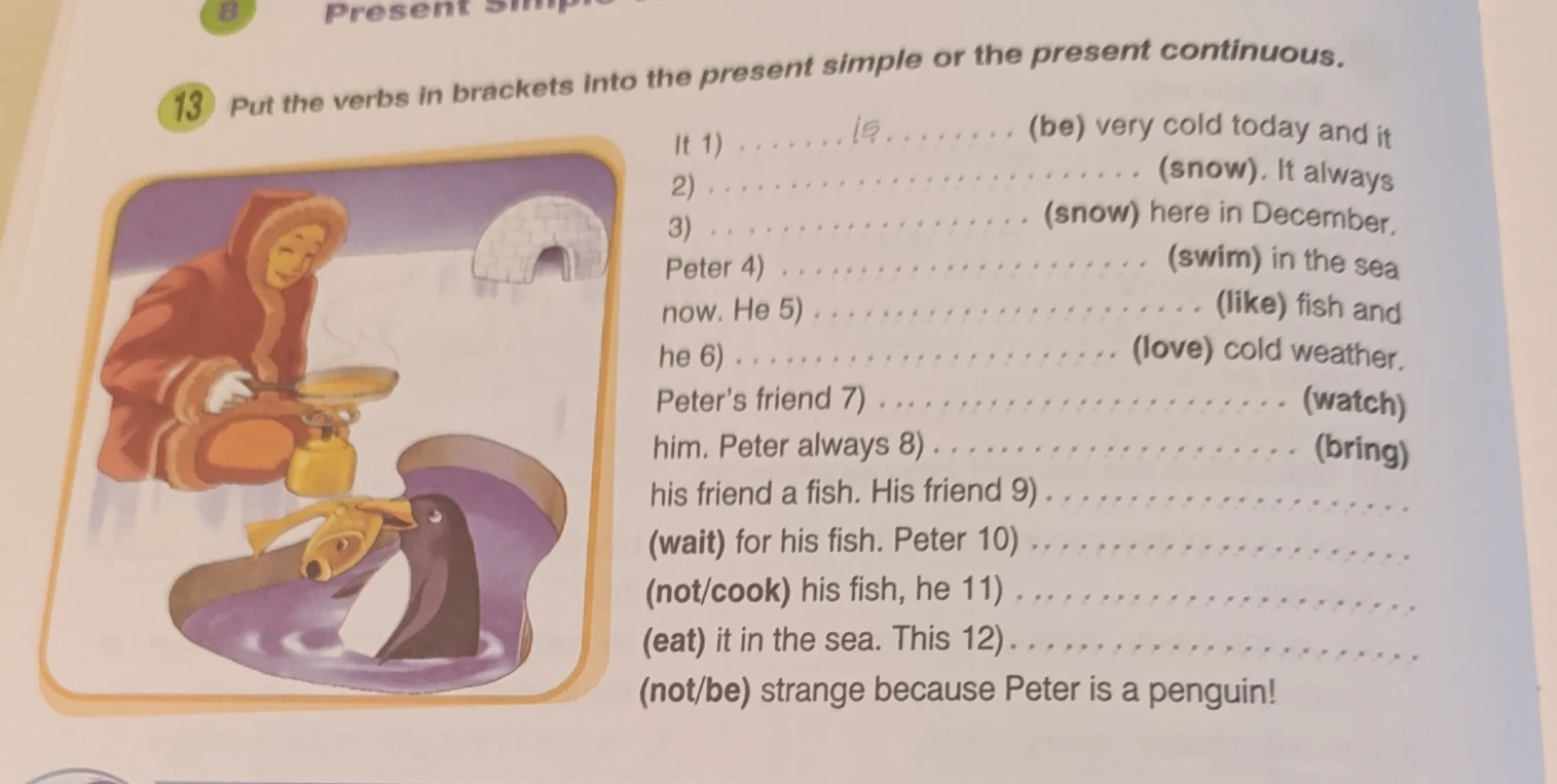 Put the verbs in brackets into the present simple or the present continuous.