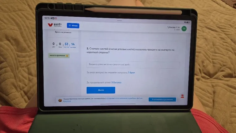 Сколько кистей (считая угловые кисти) оказалось пришито на скатерти по короткой стороне?