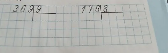 Выполнить деление 369 на 9 и 176 на 8 столбиком.