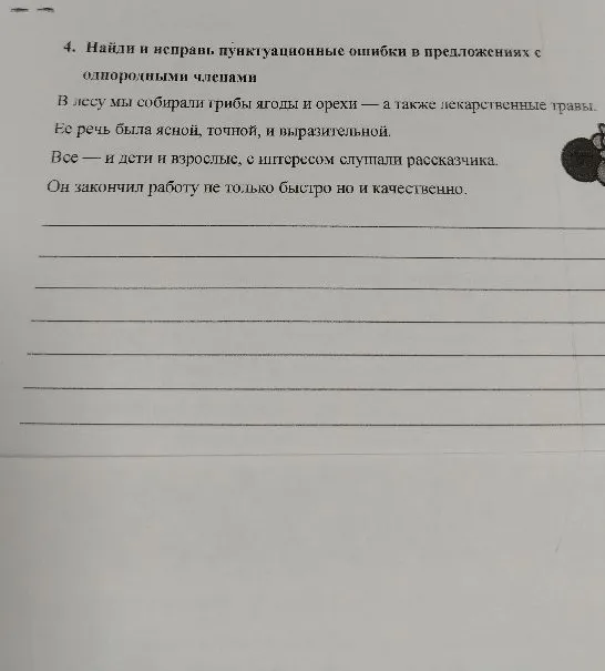 4. Найди и исправь пунктуационные ошибки в предложениях с однородными членами