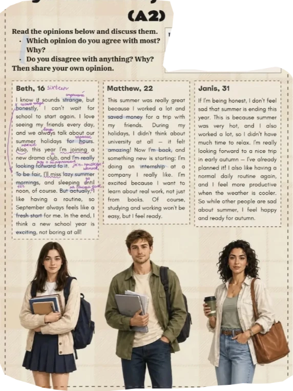 Read the opinions below and discuss them. Which opinion do you agree with most? Why? Do you disagree with anything? Why? Then share your own opinion.