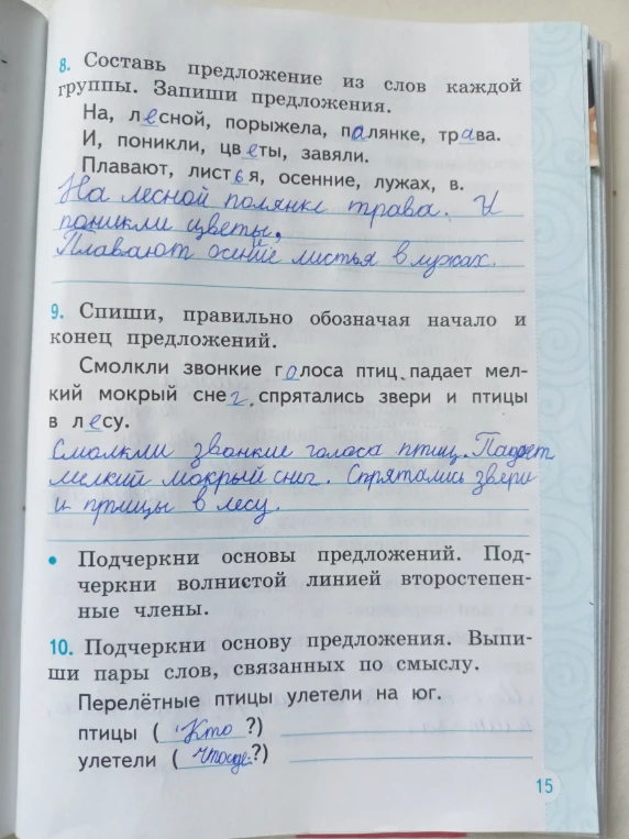 Подчеркни основы предложений. Подчеркни волнистой линией второстепенные члены.
