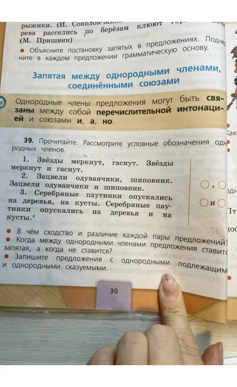 39. Прочитайте. Рассмотрите условные обозначения однородных членов.