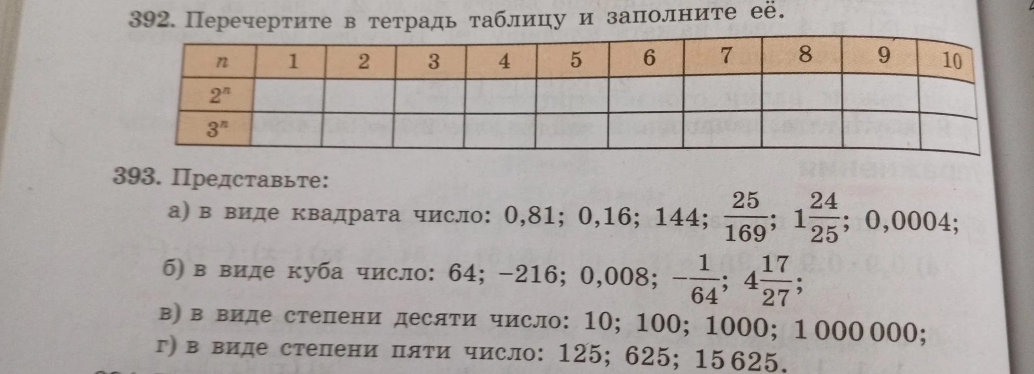 392. Перечертите в тетрадь таблицу и заполните её.