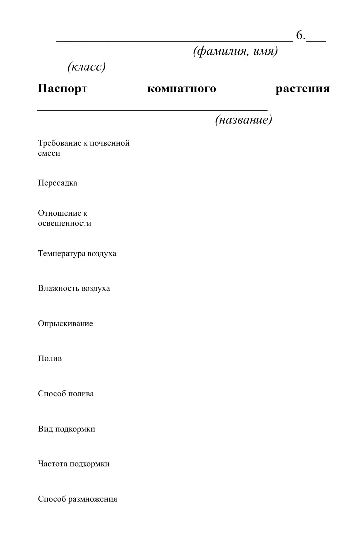 Паспорт комнатного растения (название)