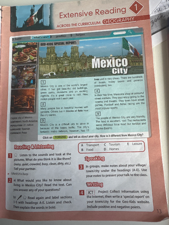 ICT Project: Collect information using the Internet, then write a 'special report' on your town/city for the Geo-Kids website. Include positive and negative points.