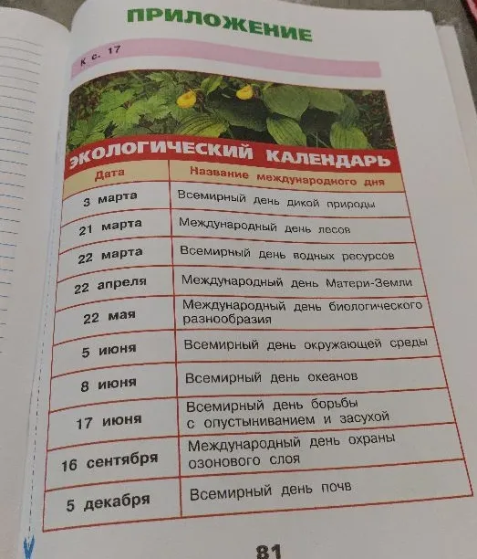 6. Изготовь для себя «Экологический календарь». Вырежи его из Приложения и наклей на плотную бумагу. Объясни, как ты понимаешь смысл каждого международного дня.