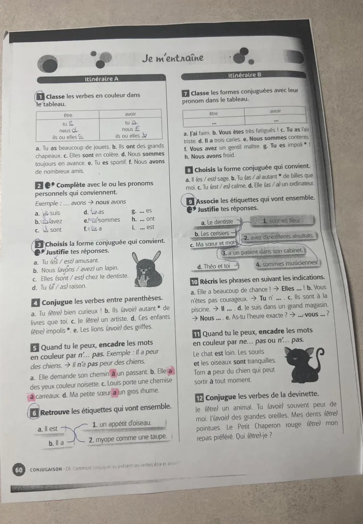 Classe les formes conjuguées avec leur pronom dans le tableau.