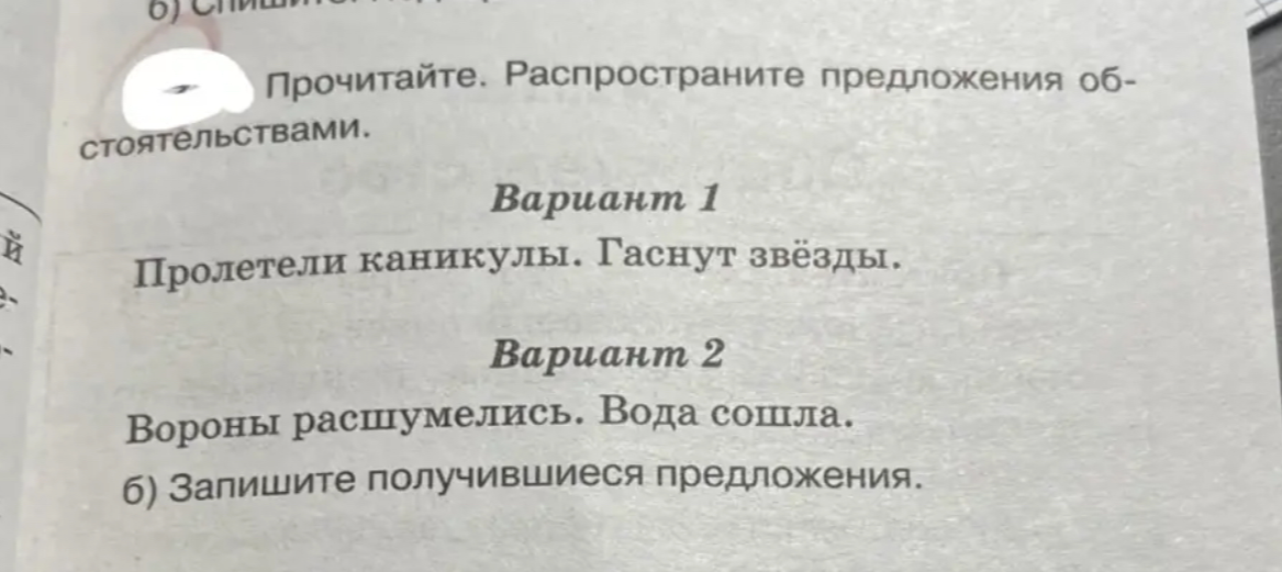 Прочитайте. Распространите предложения обстоятельствами.