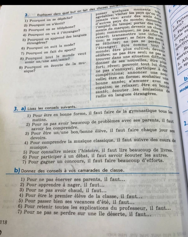 2. Expliquez dans quel but on fait des choses suivantes.
