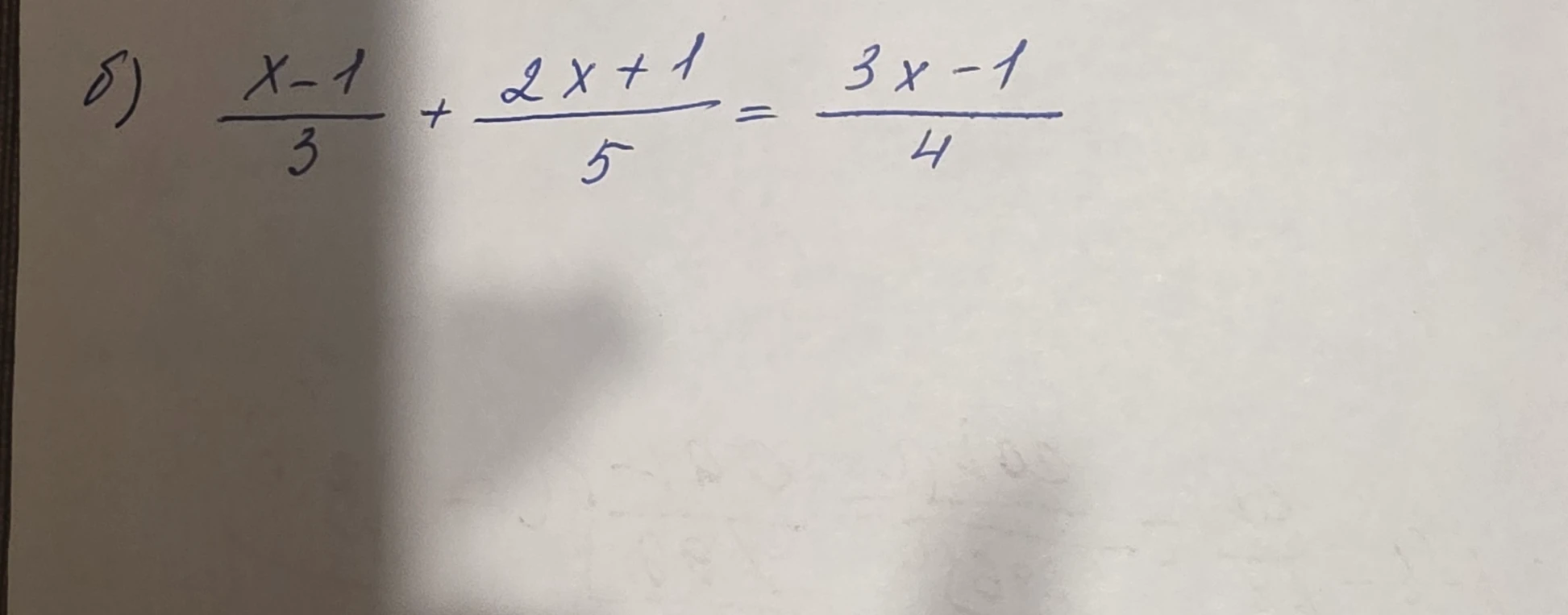б) (x-1)/3 + (2x+1)/5 = (3x-1)/4