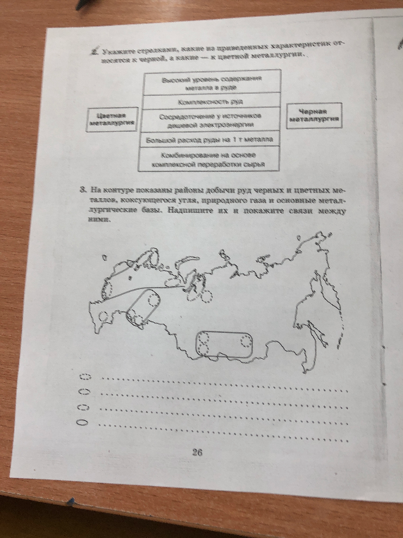 Укажите стрелками, какие из приведенных характеристик относятся к черной, а какие — к цветной металлургии.