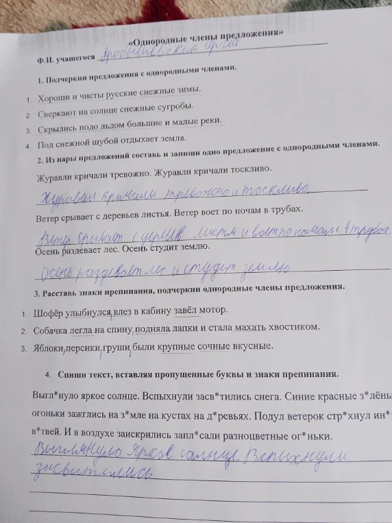1. Подчеркни предложения с однородными членами.