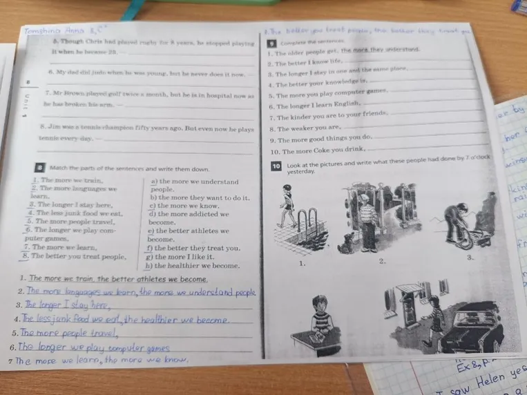 Match the parts of the sentences and write them down. Complete the sentences. Look at the pictures and write what these people had done by 7 o'clock yesterday.